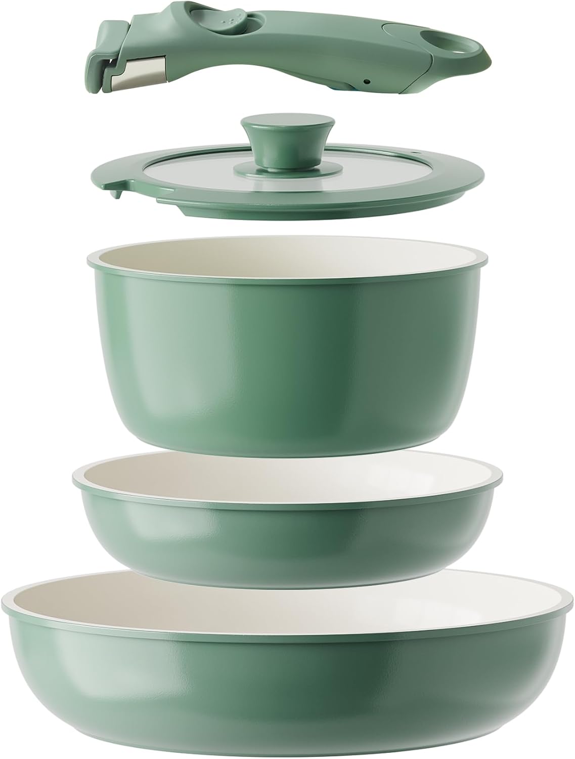 Kitchen Cookware Set Detachable Handle, All Stoves Suitable, 5 Pcs