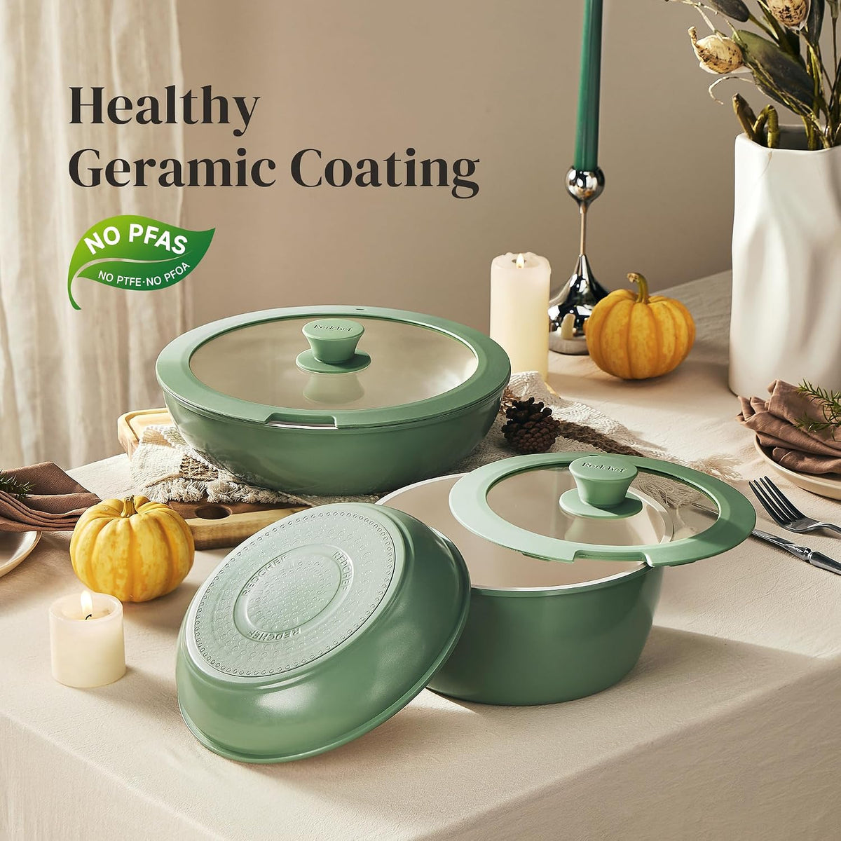Kitchen Cookware Set Detachable Handle, All Stoves Suitable, 5 Pcs