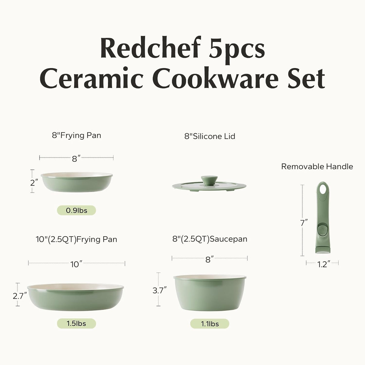 Kitchen Cookware Set Detachable Handle, All Stoves Suitable, 5 Pcs