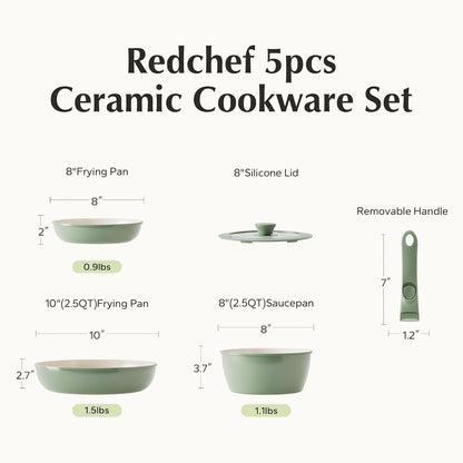 Kitchen Cookware Set Detachable Handle, All Stoves Suitable, 5 Pcs