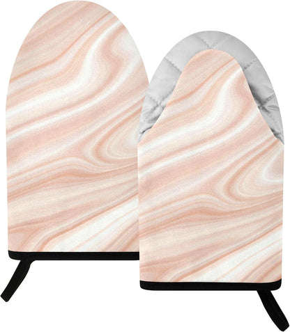 Oven Mitts Heat Resistant Kitchen Gloves, Light Pink Marble Classic Oven Gloves with Hanging Loop for Baking BBQ Cooking Grilling, 1 Pair, 9.5 in