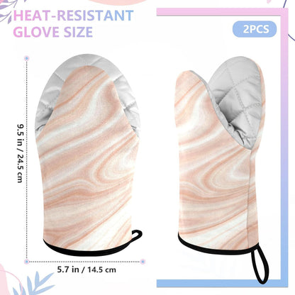Oven Mitts Heat Resistant Kitchen Gloves, Light Pink Marble Classic Oven Gloves with Hanging Loop for Baking BBQ Cooking Grilling, 1 Pair, 9.5 in