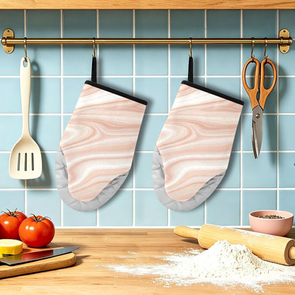 Oven Mitts Heat Resistant Kitchen Gloves, Light Pink Marble Classic Oven Gloves with Hanging Loop for Baking BBQ Cooking Grilling, 1 Pair, 9.5 in
