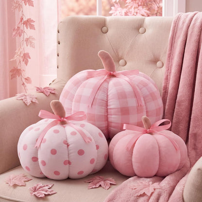 3 Pcs Pumpkin Throw Pillows Sherpa Fall Decor, Pink