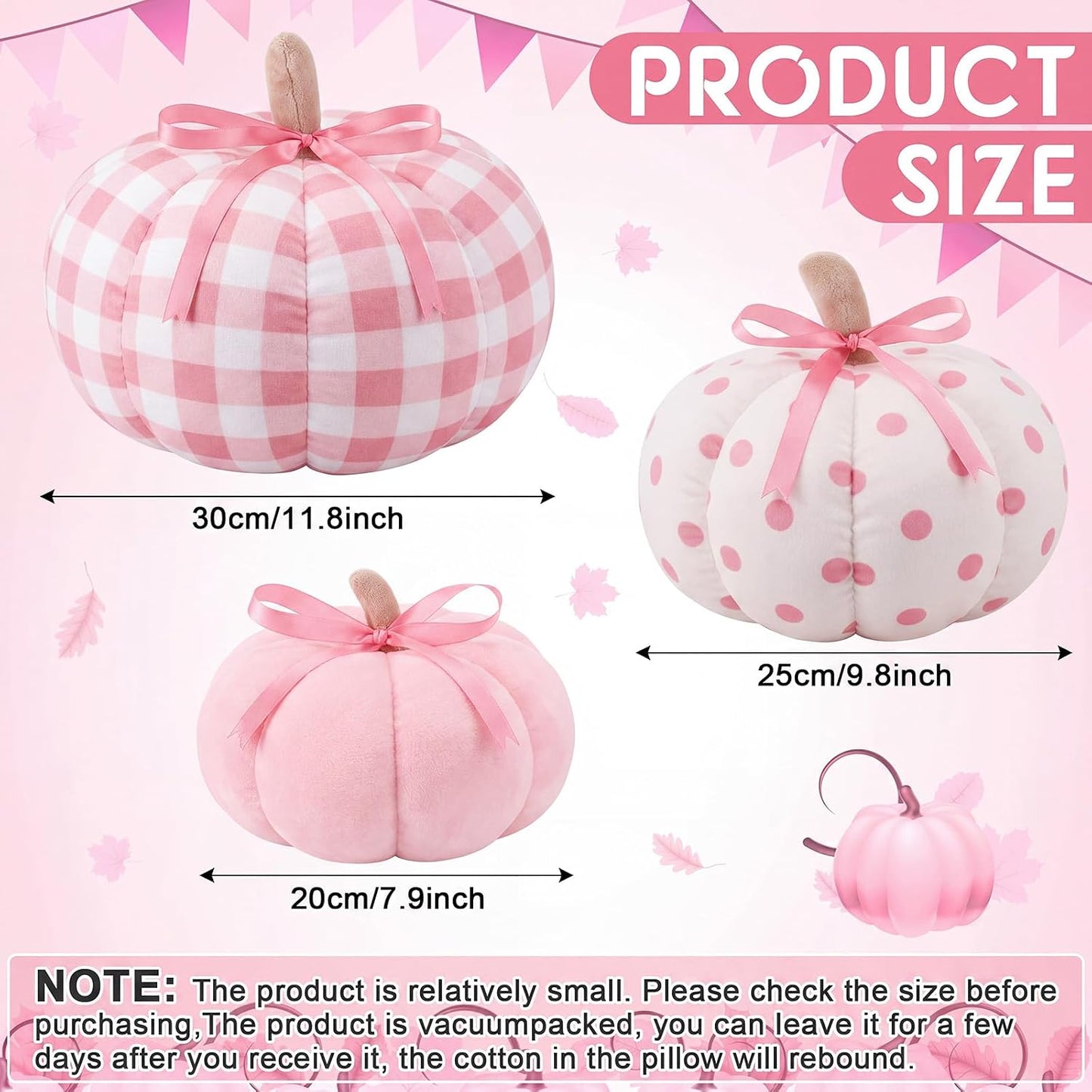 3 Pcs Pumpkin Throw Pillows Sherpa Fall Decor, Pink