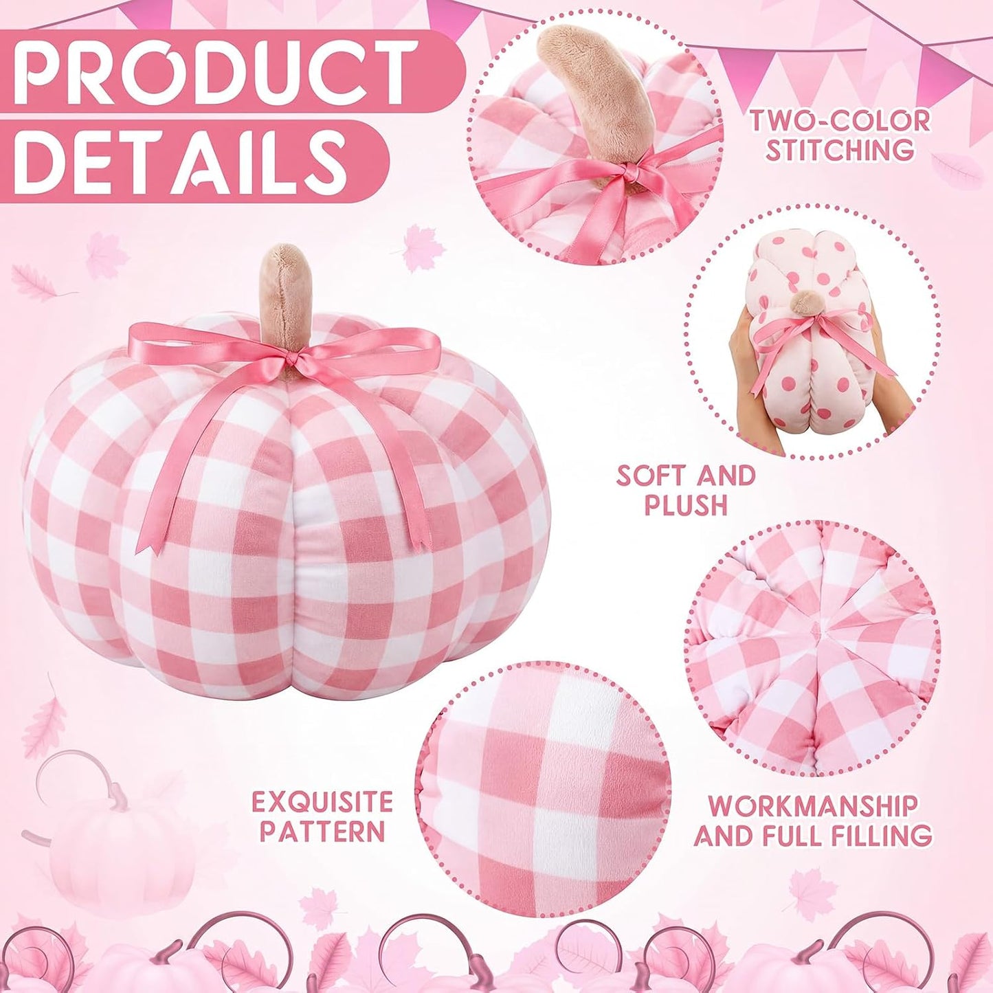 3 Pcs Pumpkin Throw Pillows Sherpa Fall Decor, Pink