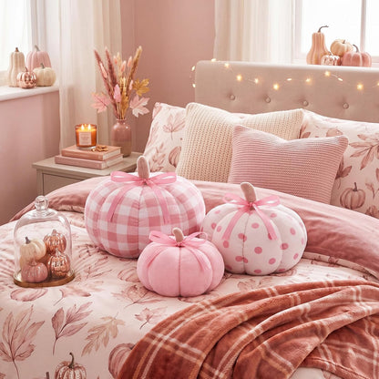 3 Pcs Pumpkin Throw Pillows Sherpa Fall Decor, Pink
