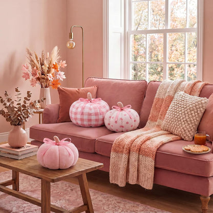 3 Pcs Pumpkin Throw Pillows Sherpa Fall Decor, Pink