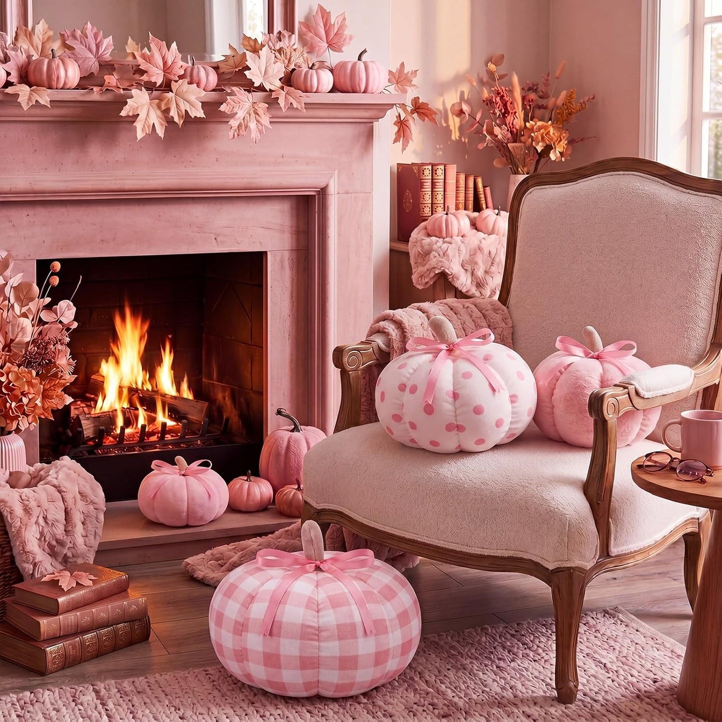 3 Pcs Pumpkin Throw Pillows Sherpa Fall Decor, Pink