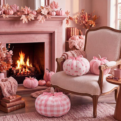 3 Pcs Pumpkin Throw Pillows Sherpa Fall Decor, Pink