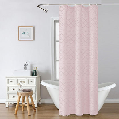 Blush Pink Stall Boho Shower Curtain, Modern Tufted Plaid Striped Narrow Half Size Fabric Shower Curtain, Farmhouse Clip Jacquard Textured Shower Curtains for Bathroom, 36" Wx72 L