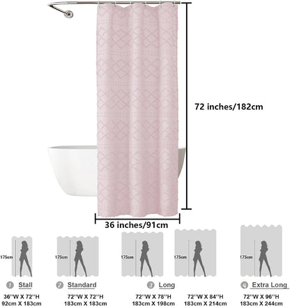 Blush Pink Stall Boho Shower Curtain, Modern Tufted Plaid Striped Narrow Half Size Fabric Shower Curtain, Farmhouse Clip Jacquard Textured Shower Curtains for Bathroom, 36" Wx72 L