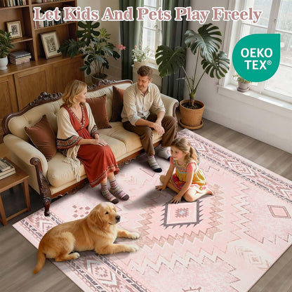 Pink Rug for Bedroom, Western 5x7 Rugs for Living Room