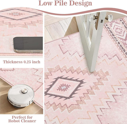 Pink Rug for Bedroom, Western 5x7 Rugs for Living Room