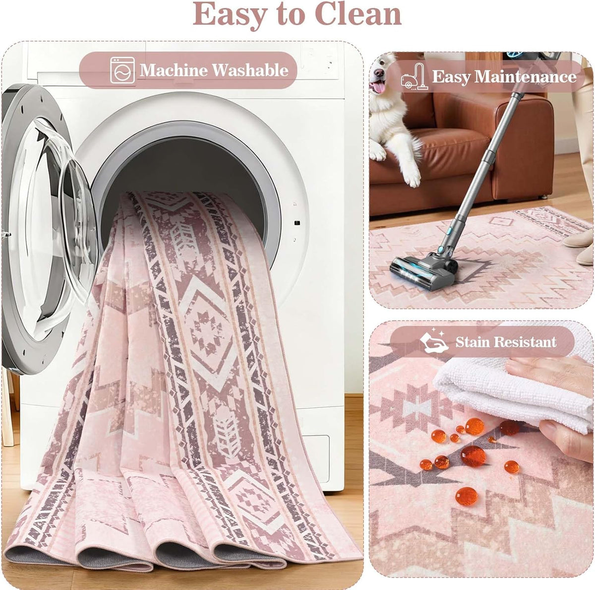 Pink Rug for Bedroom, Western 5x7 Rugs for Living Room