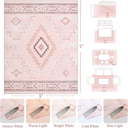 Pink Rug for Bedroom, Western 5x7 Rugs for Living Room