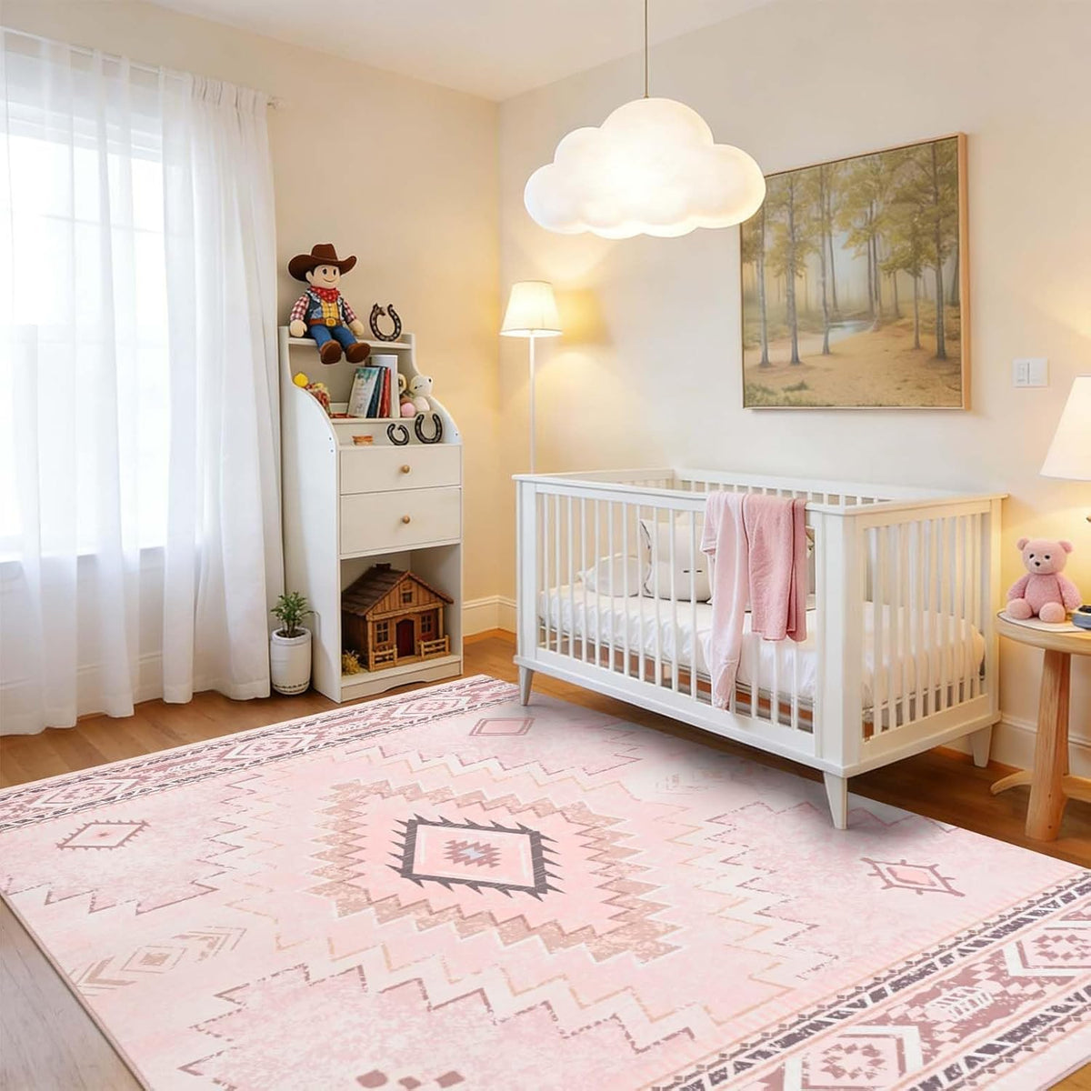 Pink Rug for Bedroom, Western 5x7 Rugs for Living Room