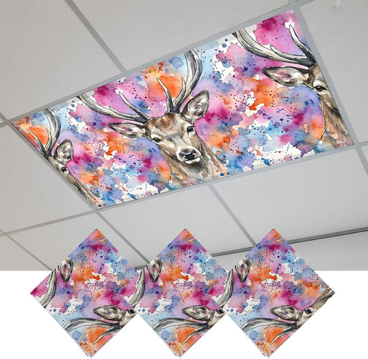 Elk Magnetic Fluorescent Light Covers for Ceiling Lights 2x4 Ft,Pink Purple Blue Watercolor Splashes Splatter Animal Office Kitchen Drop Ceiling Light Covers Lighting Filters Shade Panel 3 Packs