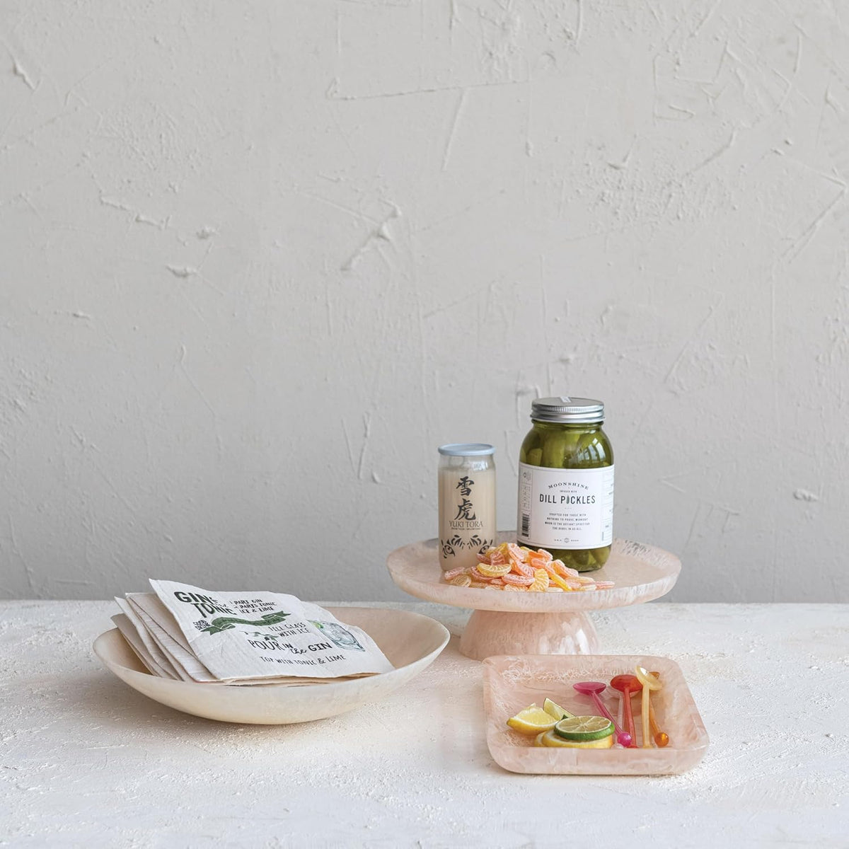 Matte Marbled Resin Tray, Blush Pink
