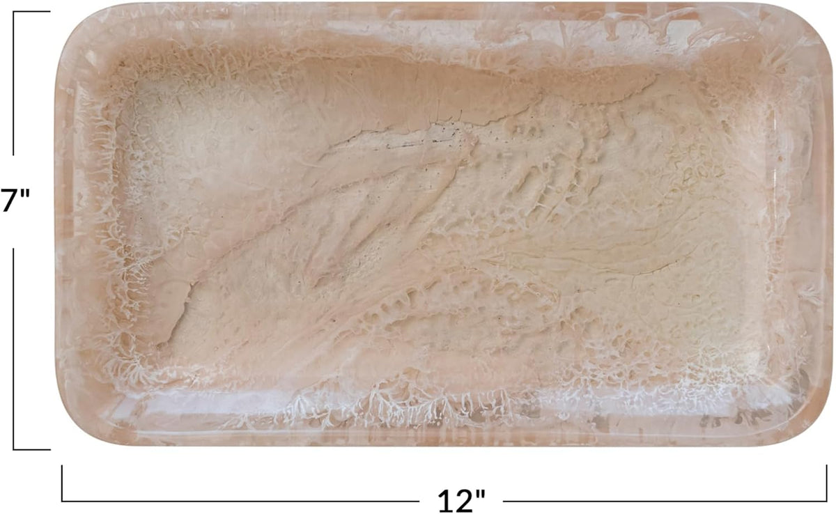 Matte Marbled Resin Tray, Blush Pink