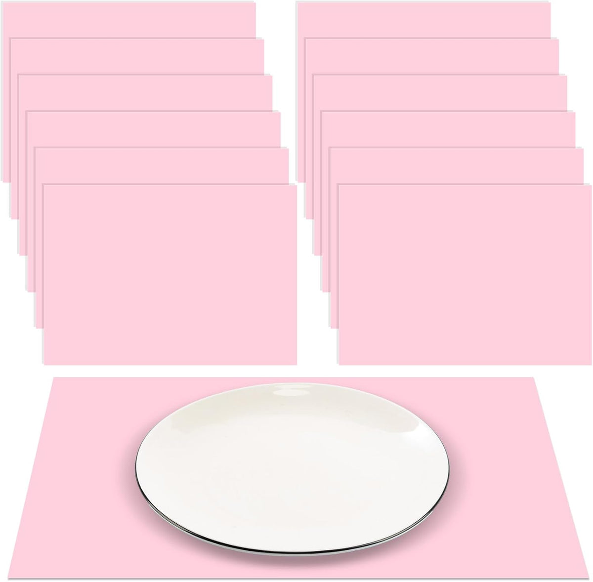 60 Pcs Pink Paper Placemats, Disposable Rectangular Table Setting Mats for Bridal Shower, Baby Shower, Mother's Day Brunch, Birthday Party & Wedding Decor, 10 x 14 Inch