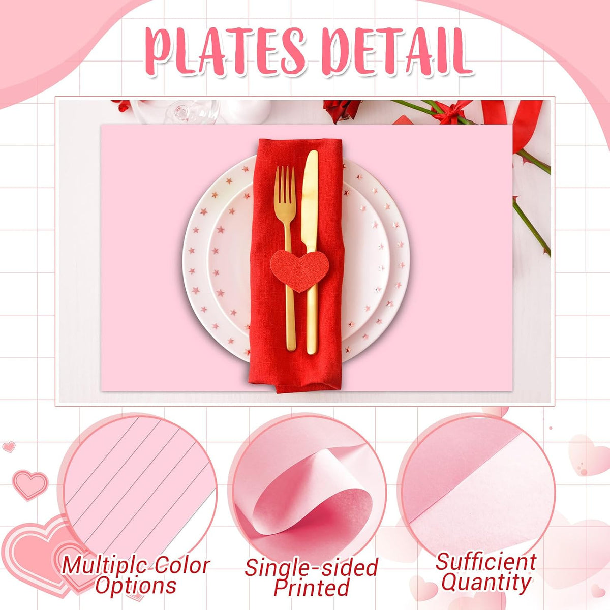 60 Pcs Pink Paper Placemats, Disposable Rectangular Table Setting Mats for Bridal Shower, Baby Shower, Mother's Day Brunch, Birthday Party & Wedding Decor, 10 x 14 Inch