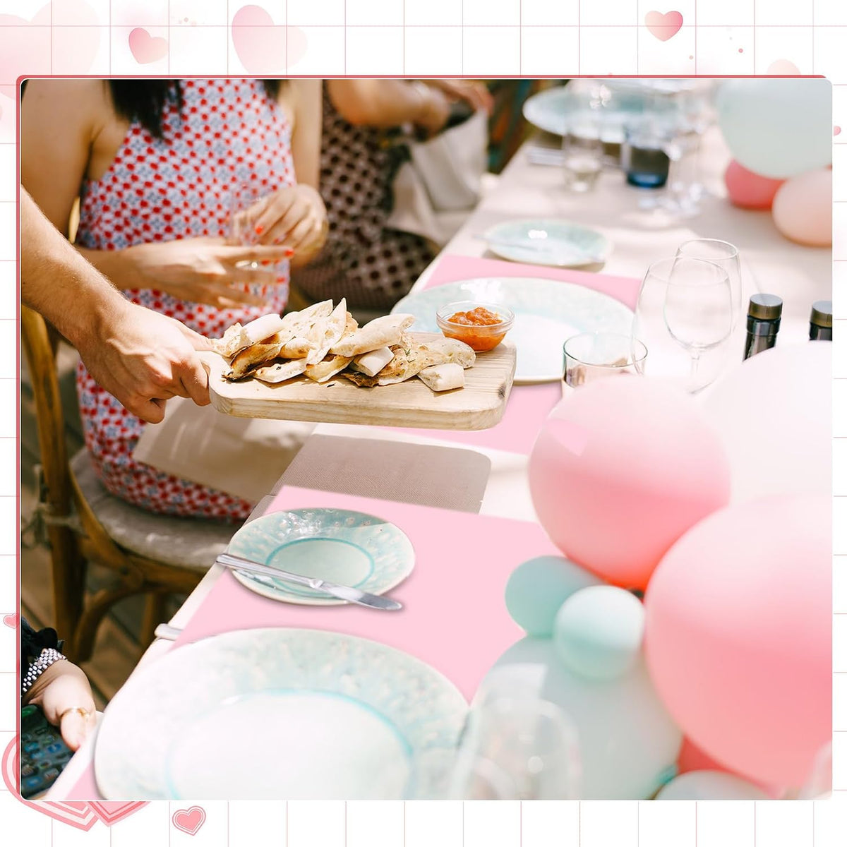 60 Pcs Pink Paper Placemats, Disposable Rectangular Table Setting Mats for Bridal Shower, Baby Shower, Mother's Day Brunch, Birthday Party & Wedding Decor, 10 x 14 Inch