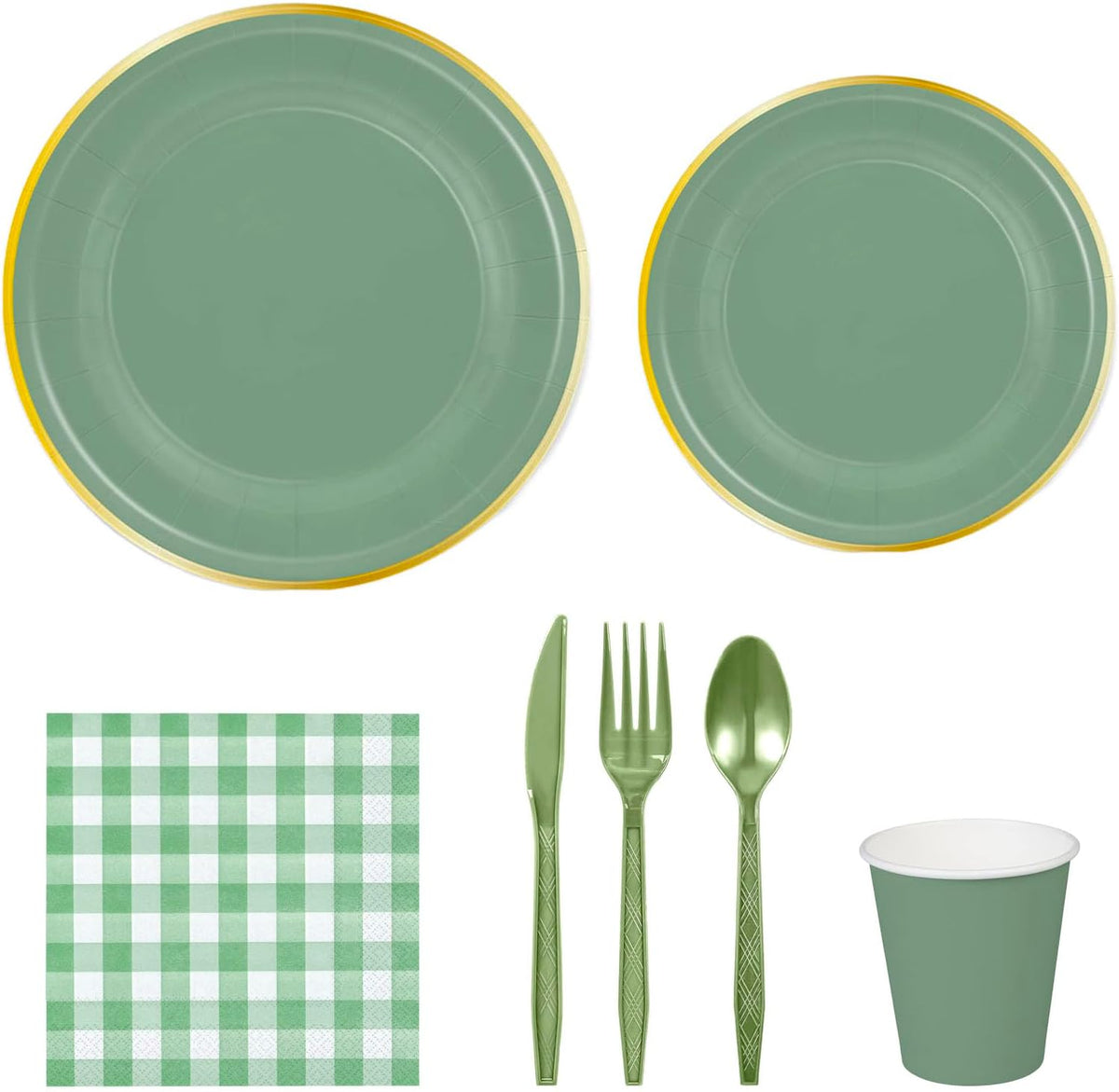 80pcs Purple Green Pink Party Supplies, Disposable Tableware Sets Include Plates Napkins Cups Knives Forks, for Birthday Family Tea Parties Decoration, Adult and Children, Serves 10 Guests (Green)