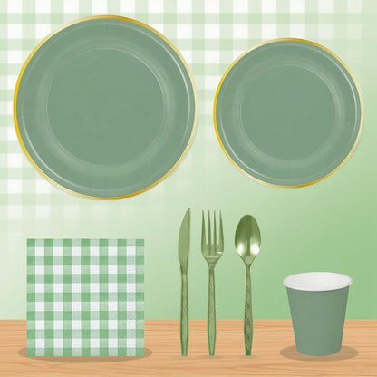 80pcs Purple Green Pink Party Supplies, Disposable Tableware Sets Include Plates Napkins Cups Knives Forks, for Birthday Family Tea Parties Decoration, Adult and Children, Serves 10 Guests (Green)