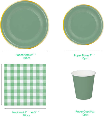80pcs Purple Green Pink Party Supplies, Disposable Tableware Sets Include Plates Napkins Cups Knives Forks, for Birthday Family Tea Parties Decoration, Adult and Children, Serves 10 Guests (Green)