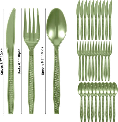 80pcs Purple Green Pink Party Supplies, Disposable Tableware Sets Include Plates Napkins Cups Knives Forks, for Birthday Family Tea Parties Decoration, Adult and Children, Serves 10 Guests (Green)