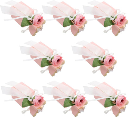 jojofuny 12pcs Floral Treat Boxes with Ribbon Bow Pink Party Favor Boxes for Wedding Birthday Celebrations Bridal Shower Packaging