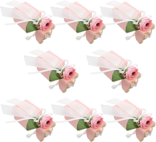 jojofuny 12pcs Floral Treat Boxes with Ribbon Bow Pink Party Favor Boxes for Wedding Birthday Celebrations Bridal Shower Packaging