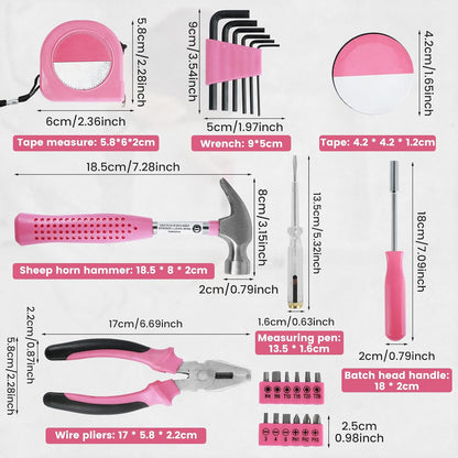 48pcs Small Tool Kit, Pink Mini Tool Kit for Women, Multi-Purpose Home Hand Tool Set with Case, Basic Household Tool Kit for College, Dorm, Office, Garage