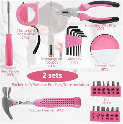 48pcs Small Tool Kit, Pink Mini Tool Kit for Women, Multi-Purpose Home Hand Tool Set with Case, Basic Household Tool Kit for College, Dorm, Office, Garage