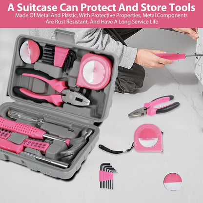 48pcs Small Tool Kit, Pink Mini Tool Kit for Women, Multi-Purpose Home Hand Tool Set with Case, Basic Household Tool Kit for College, Dorm, Office, Garage