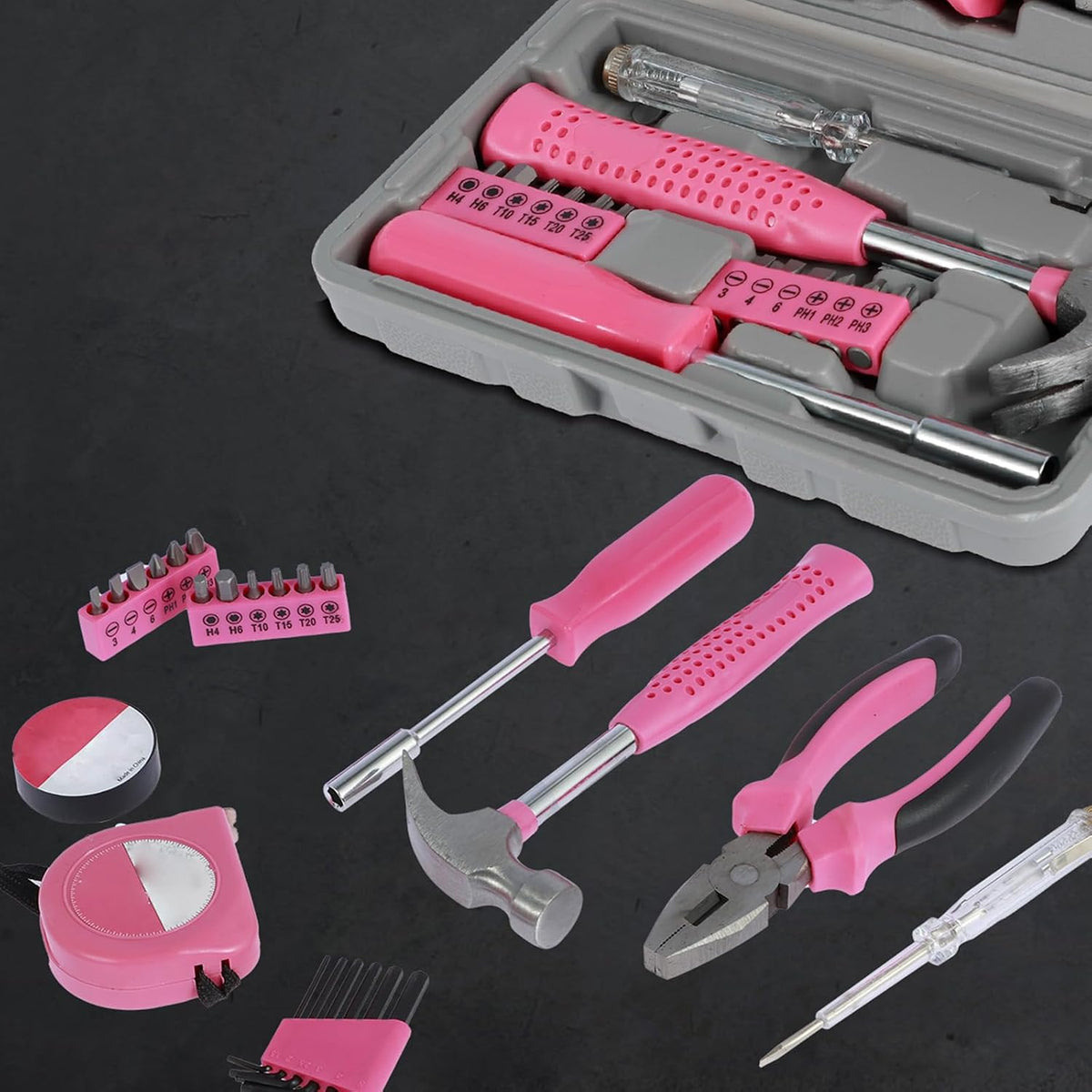 48pcs Small Tool Kit, Pink Mini Tool Kit for Women, Multi-Purpose Home Hand Tool Set with Case, Basic Household Tool Kit for College, Dorm, Office, Garage