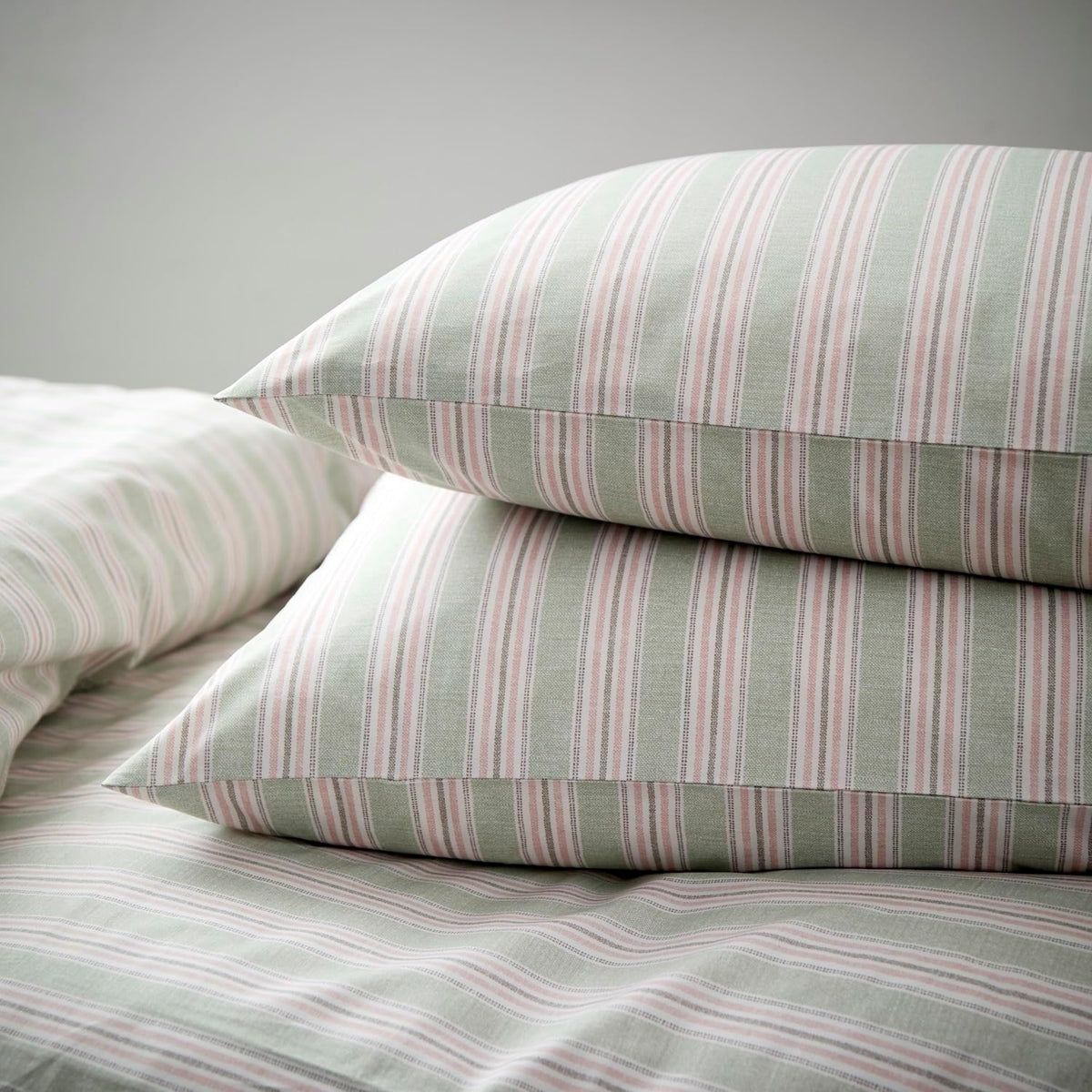 Calder Stripe Standard Pillowcase Set | 100% Cotton | Cool Crisp Cotton Percale | Heritage Inspired Variegated Stripes Design | Bedding Bundle | Pink and Green