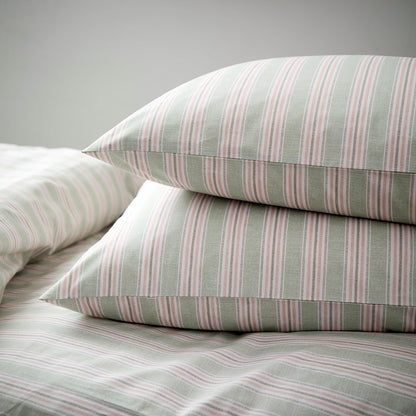 Calder Stripe Standard Pillowcase Set | 100% Cotton | Cool Crisp Cotton Percale | Heritage Inspired Variegated Stripes Design | Bedding Bundle | Pink and Green