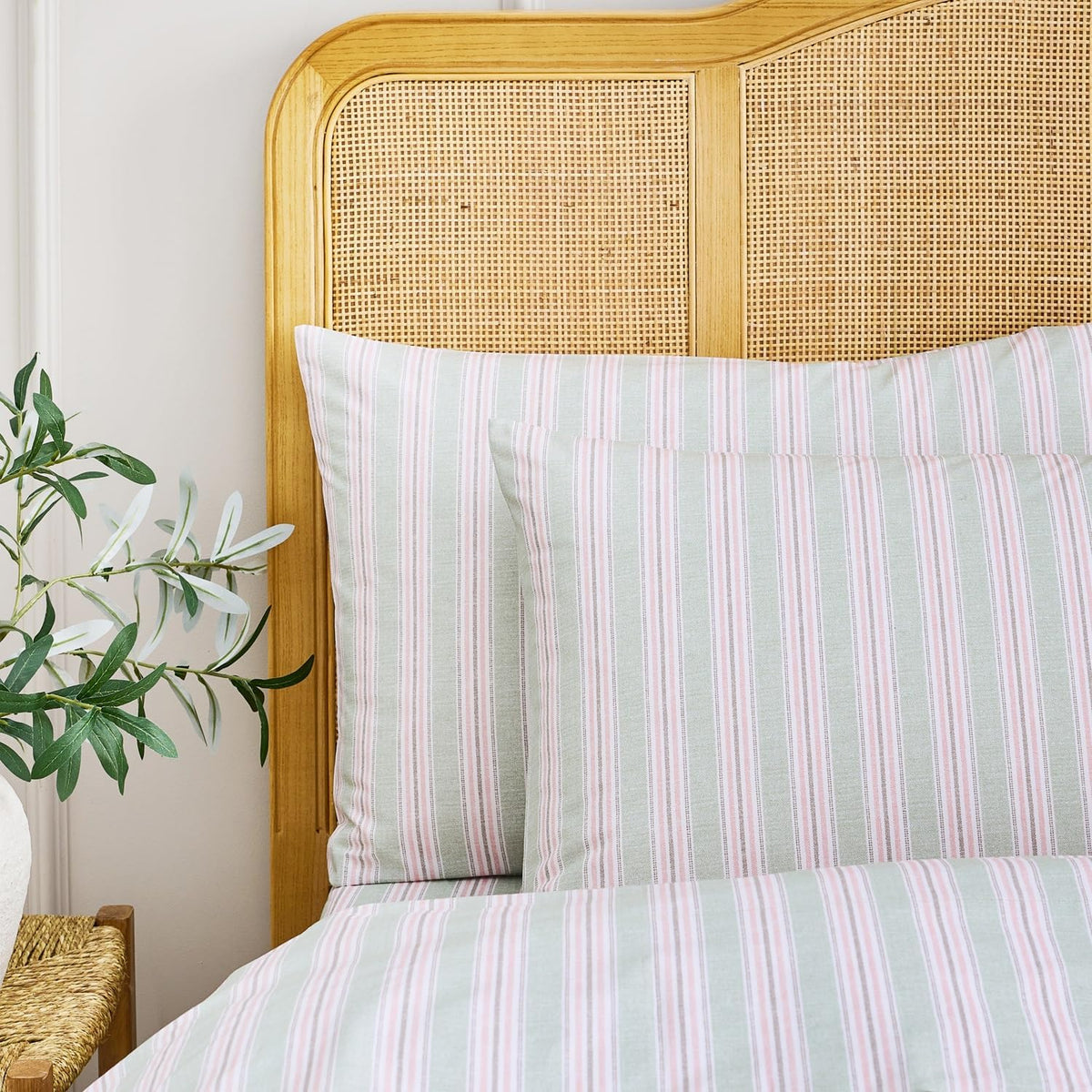 Calder Stripe Standard Pillowcase Set | 100% Cotton | Cool Crisp Cotton Percale | Heritage Inspired Variegated Stripes Design | Bedding Bundle | Pink and Green