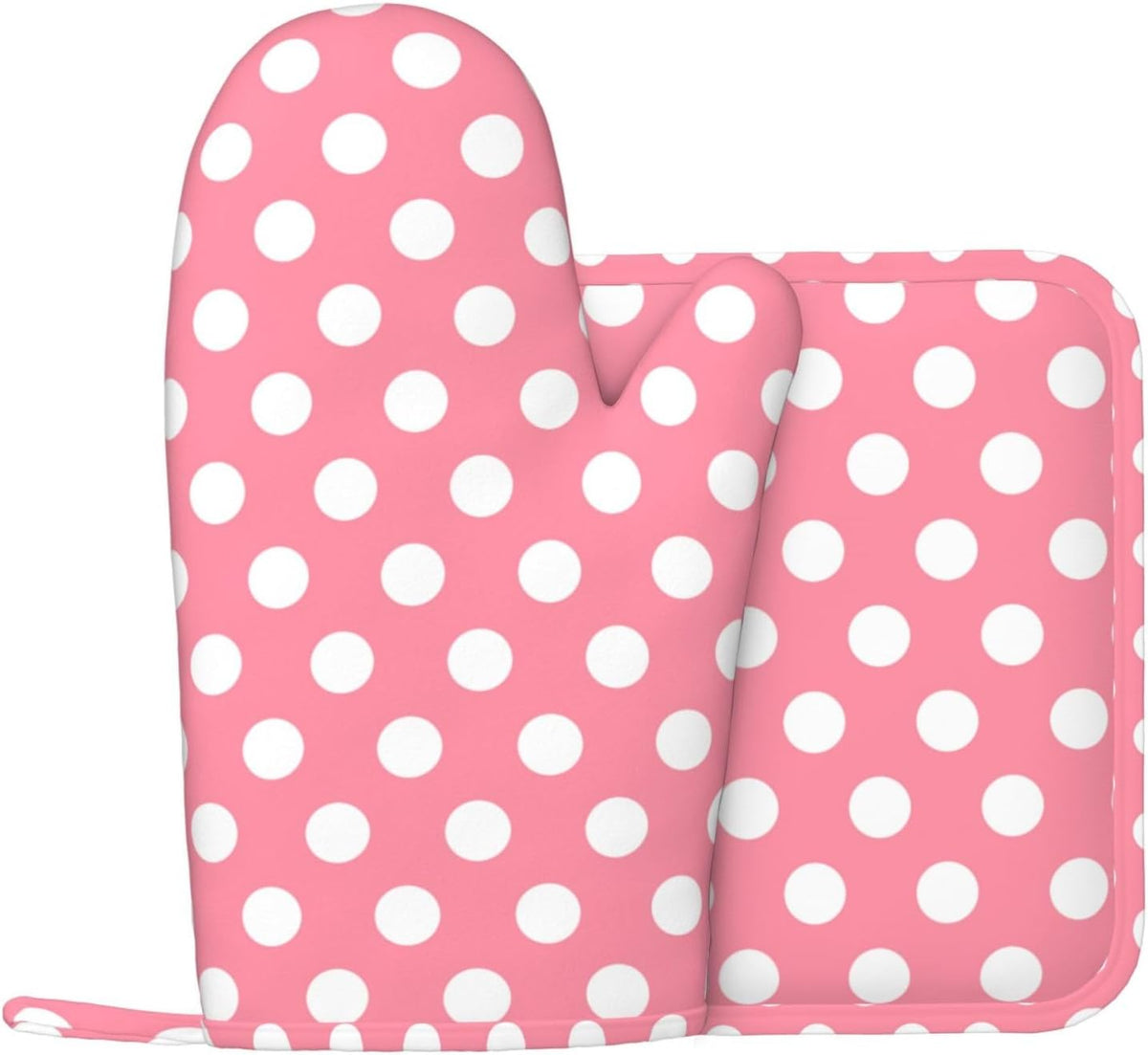Light Pink Polka Dot Print (a) Oven Mitts and Pot Holders Sets - Heat Resistant Silicone Oven Mitts Pot Holders for Kitchen Cooking Baking, Non-Slip Ovens Gloves Hot Pads Potholders