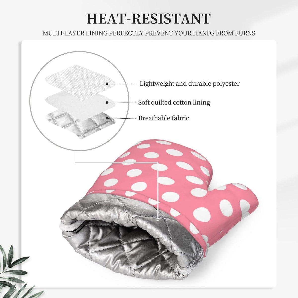 Light Pink Polka Dot Print (a) Oven Mitts and Pot Holders Sets - Heat Resistant Silicone Oven Mitts Pot Holders for Kitchen Cooking Baking, Non-Slip Ovens Gloves Hot Pads Potholders