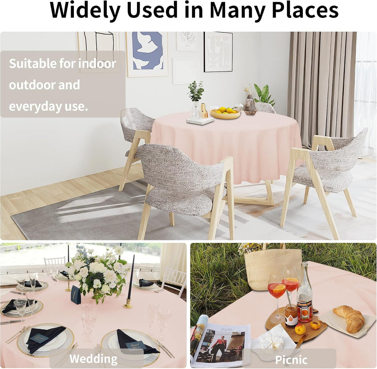 Waterproof Faux Linen Table Cloth, 60 in-Round, Pink