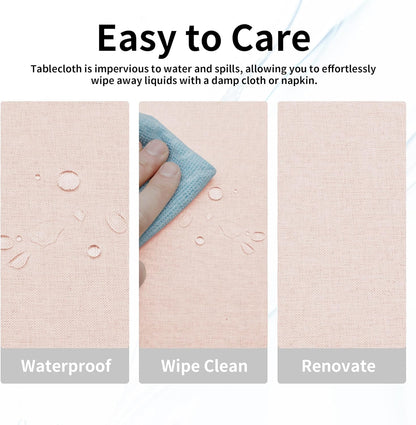 Waterproof Faux Linen Table Cloth, 60 in-Round, Pink