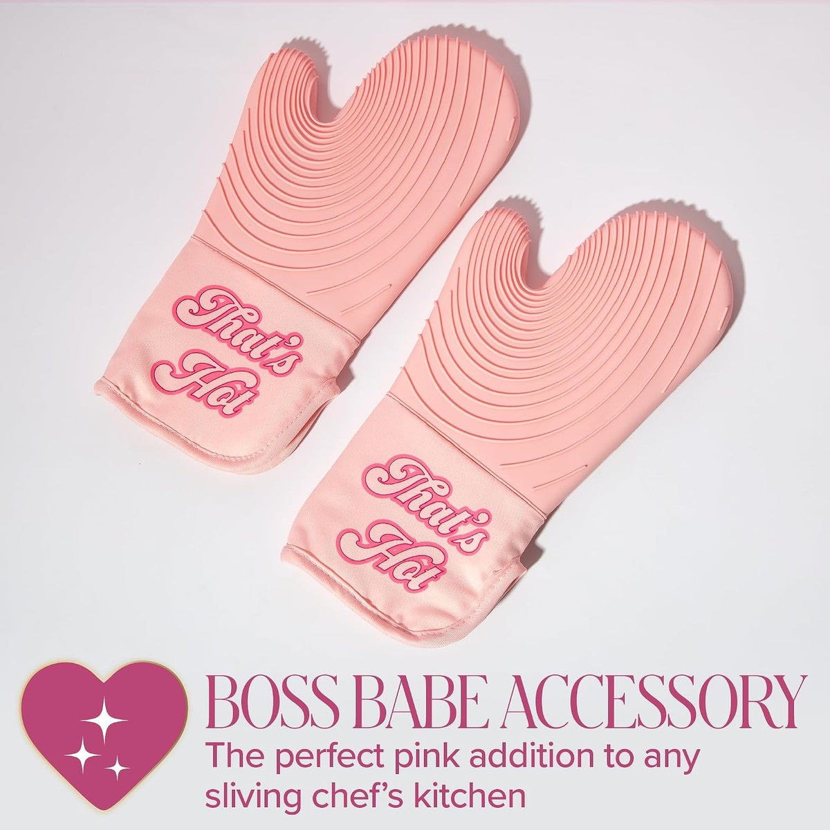 Paris Hilton Oven Mitt Set with Iconic That's HOT Design, Heat Resistant Pot Holders Featuring Non-Slip Textured Silicone Grips, 2-Piece Set, Pink