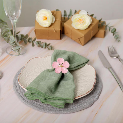 Pink Flower Napkin Rings Set of 12, Metal Floral Napkin Holder Rings with Gold Buckles for Wedding,Spring,Party,Picnics,Banquet,Luncheons,Birthday,Christmas,Valentine's Day Table Decor