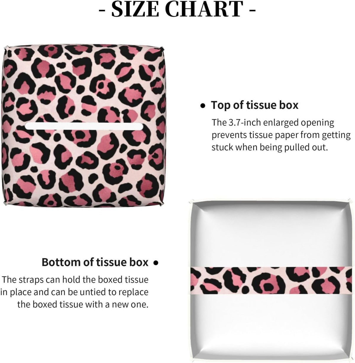 White Pink Leopard Print Tissue Box Cover Square Modern Decorative Tissue Box Holder, Cute Leather Box Cover Car Tissue Holder for Bathroom, Night Stands, Desk, Office Decor