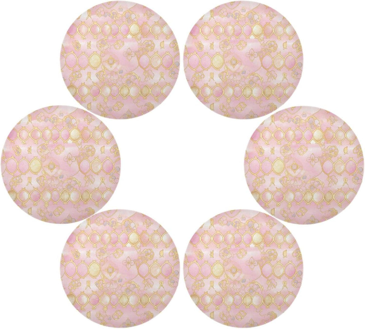 Quatrefoil Pattern Peach Gold Trendy Washable Round placemats for Dining Table Quilted Reversible placemats PVC placemats for Dining Table placemats Easy to Clean Waterproof Summer placemats