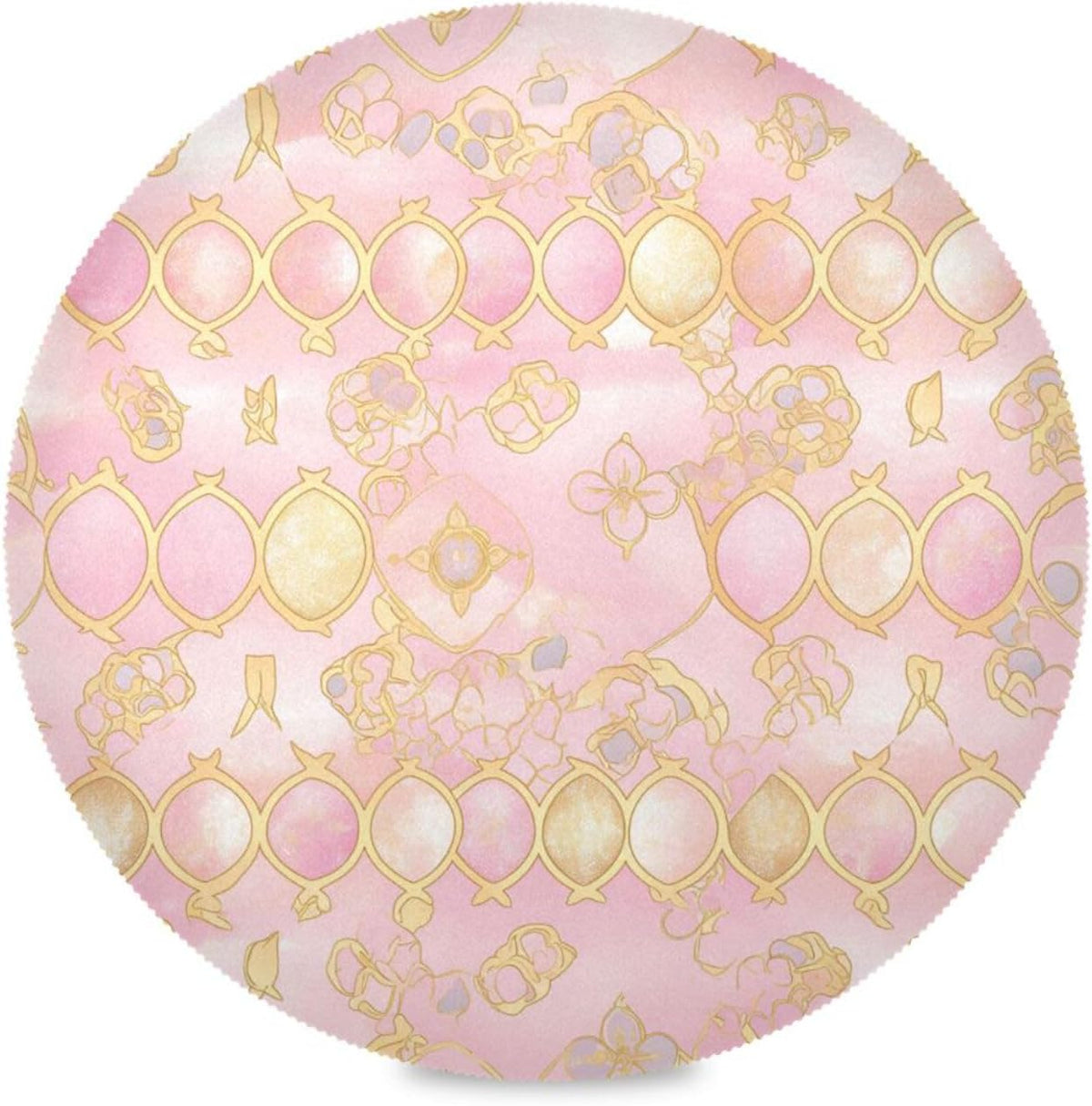 Quatrefoil Pattern Peach Gold Trendy Washable Round placemats for Dining Table Quilted Reversible placemats PVC placemats for Dining Table placemats Easy to Clean Waterproof Summer placemats