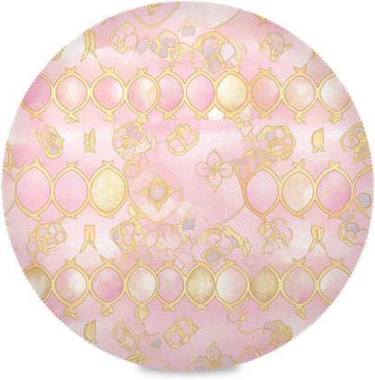 Quatrefoil Pattern Peach Gold Trendy Washable Round placemats for Dining Table Quilted Reversible placemats PVC placemats for Dining Table placemats Easy to Clean Waterproof Summer placemats